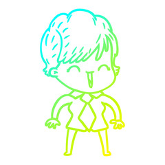 cold gradient line drawing cartoon laughing woman