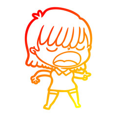 warm gradient line drawing cartoon woman talking loudly