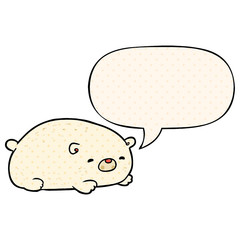 cute cartoon polar bear and speech bubble in comic book style