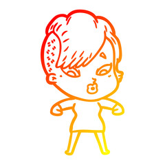 warm gradient line drawing cartoon surprised girl