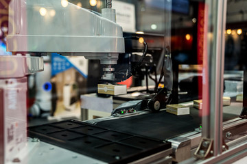 automation machine and detail close up in machine automatic with robotic automation technology for technology production factory