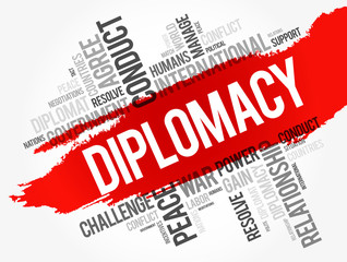 Diplomacy word cloud collage, political business concept background - obrazy, fototapety, plakaty