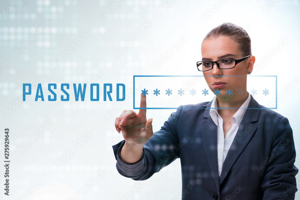 Poster man in digital security concept pressing button