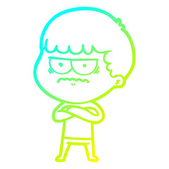 cold gradient line drawing cartoon annoyed man