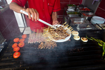 Traditional delicious Turkish foods; skewers cop sis