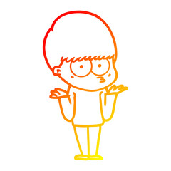 warm gradient line drawing confused cartoon boy shrugging shoulders