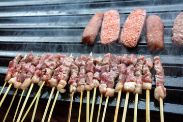 Traditional delicious Turkish foods; skewers cop sis