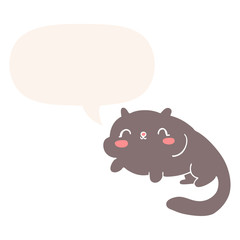 cartoon cat and speech bubble in retro style