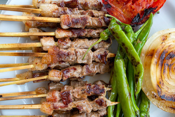 Traditional delicious Turkish foods; skewers cop sis