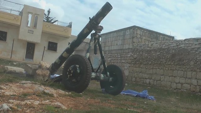 Syrian rebels fired from an improvised mortar.