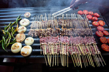 Traditional delicious Turkish foods; skewers cop sis
