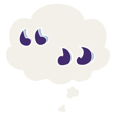 cartoon quotation marks and thought bubble in retro style