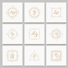 Set of luxury monogram logo templates. Elegant design for business sign, restaurant, wedding shop, jewelry, fashion, product design, brand sign. Vector illustration.