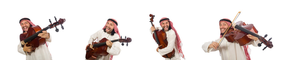 Arab man playing musical instrument