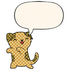 cute cartoon puppy and speech bubble in comic book style