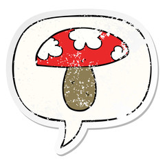 cartoon mushroom and speech bubble distressed sticker
