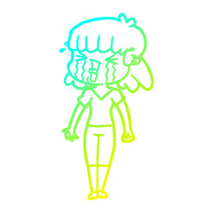 cold gradient line drawing cartoon woman