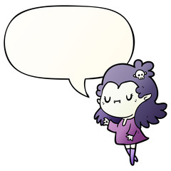 cute cartoon vampire girl and speech bubble in smooth gradient style
