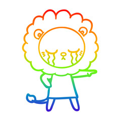 rainbow gradient line drawing crying cartoon lion