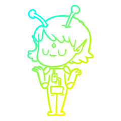 cold gradient line drawing cartoon alien girl