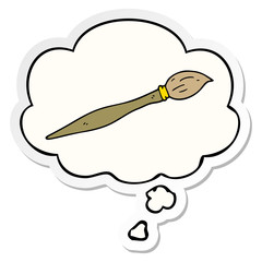 cartoon paint brush and thought bubble as a printed sticker