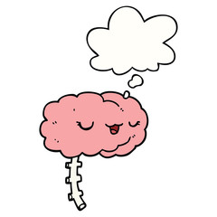 happy cartoon brain and thought bubble