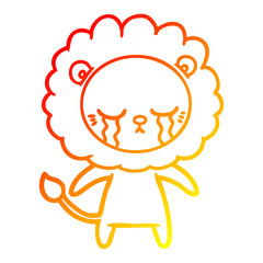 warm gradient line drawing crying cartoon lion