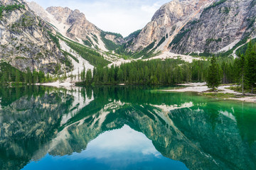 Lago di Braies, beautiful lake in the Dolomites.