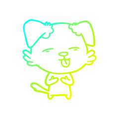 cold gradient line drawing cartoon dog sticking out tongue