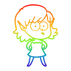 rainbow gradient line drawing cartoon elf girl in dress