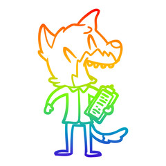 rainbow gradient line drawing laughing fox salesman