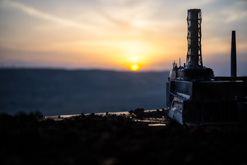 Creative artwork decoration. Chernobyl nuclear power plant at night. Layout of abandoned Chernobyl...