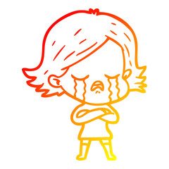 warm gradient line drawing cartoon girl crying