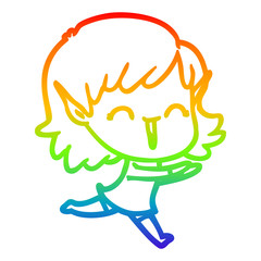 rainbow gradient line drawing cartoon elf girl