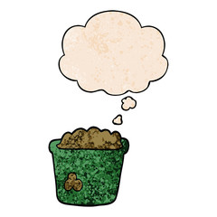 cartoon pot of earth and thought bubble in grunge texture pattern style