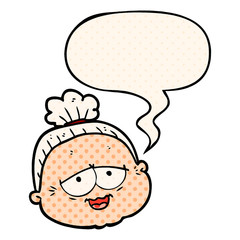 cartoon old lady and speech bubble in comic book style
