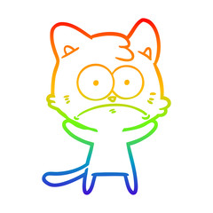 rainbow gradient line drawing cartoon nervous cat