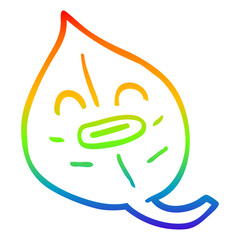 rainbow gradient line drawing cartoon autumnal leaf
