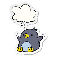 cartoon penguin and thought bubble as a printed sticker