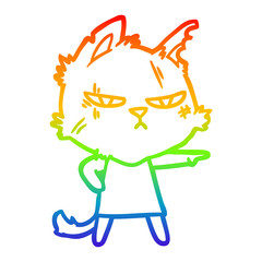 rainbow gradient line drawing tough cartoon cat girl pointing