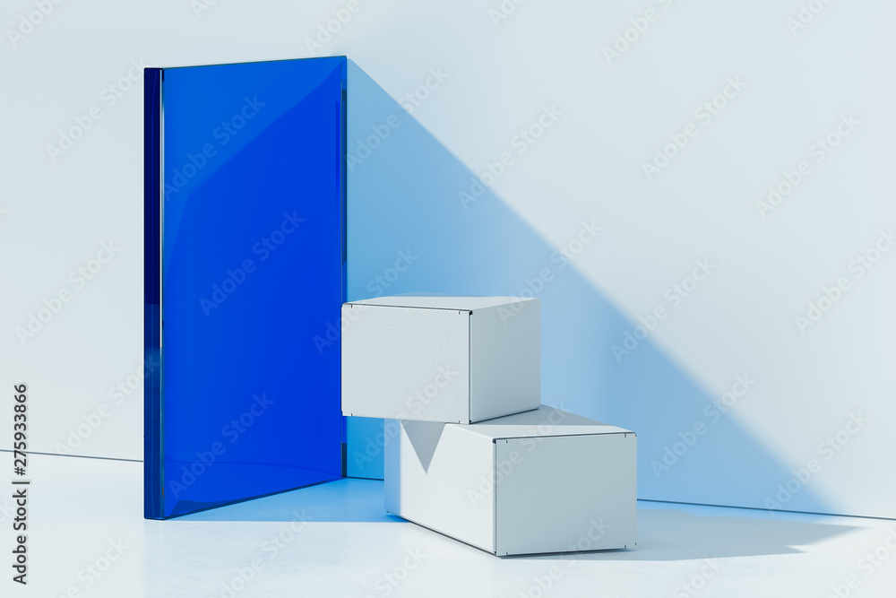 Poster isolated white realistic cardboard boxes on white background. 3d rendering.