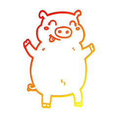 warm gradient line drawing cartoon pig