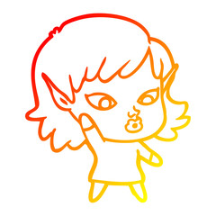 warm gradient line drawing pretty cartoon elf girl