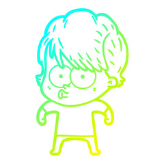 cold gradient line drawing cartoon woman