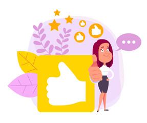 Feedback rating thumb up concept. Vector design graphic flat cartoon illustration