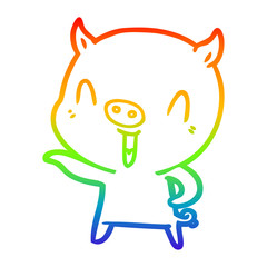 rainbow gradient line drawing happy cartoon pig