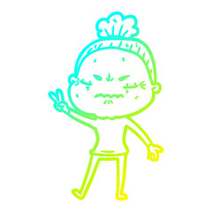cold gradient line drawing cartoon annoyed old lady
