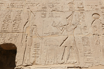 Egyptian hieroglyphs in Mortuary Temple of Seti I, Luxor, Egypt