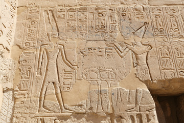 Egyptian hieroglyphs in Mortuary Temple of Seti I, Luxor, Egypt