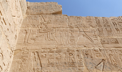 Egyptian hieroglyphs in Mortuary Temple of Seti I, Luxor, Egypt